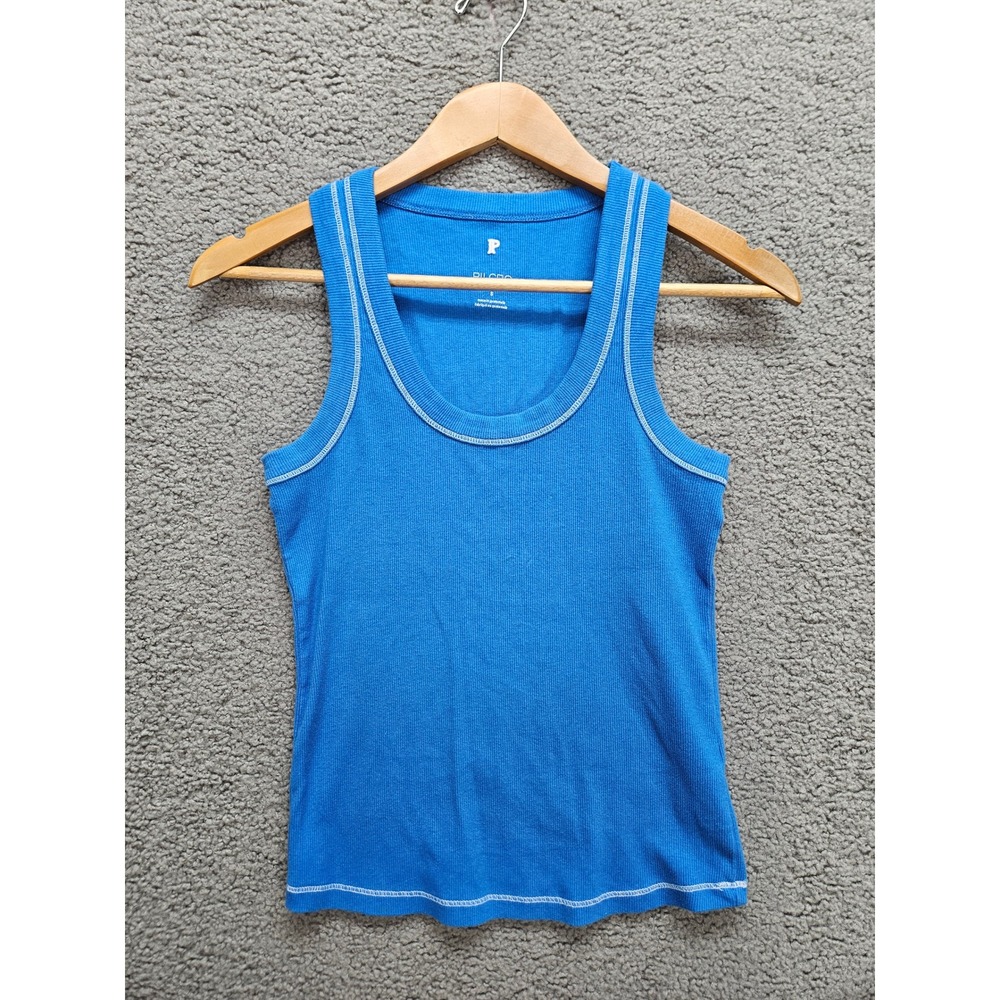 Pilcro Tank Top S Blue Ribbed Contrast Stitch Racerback Anthropologie